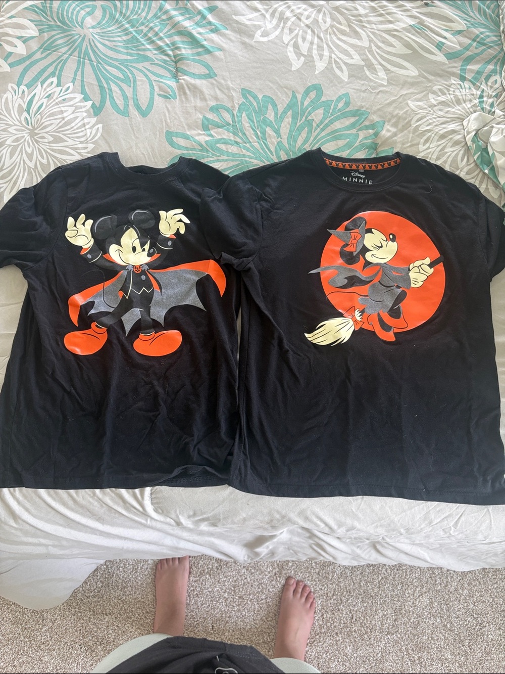 Disney Black Mickey & Minnie Halloween Long Sleeve Tees with Orange Accents